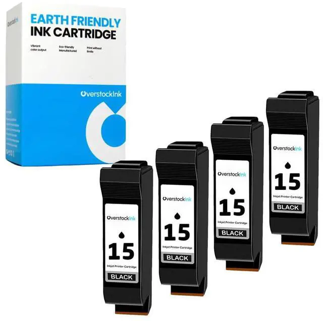 Main image of Printer Ink 15 Cartridges 4-Pack Compatible for HP 15 Black Work with OfficeJet 1510A2L 5110 5110A2l 5110v 5110xi V30 V40 V40Xi V45 PSC 500 500xi 700 720 750 750xi Printer (4 Black)