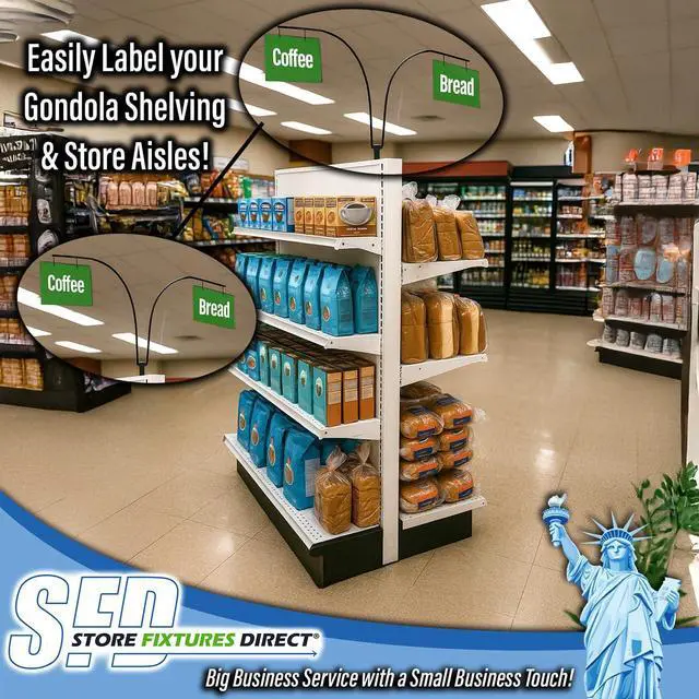 Alt view image 2 of 7 - Curved Gondola Shelf Double Side Magnetic Store Aisle Sign Holder, Department Walkway Section Marker & Labeler for Store Shelving, 10 Pack