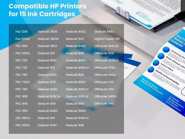 Alt view image 2 of 5 - Printer Ink 15 Cartridges 4-Pack Compatible for HP 15 Black Work with OfficeJet 1510A2L 5110 5110A2l 5110v 5110xi V30 V40 V40Xi V45 PSC 500 500xi 700 720 750 750xi Printer (4 Black)