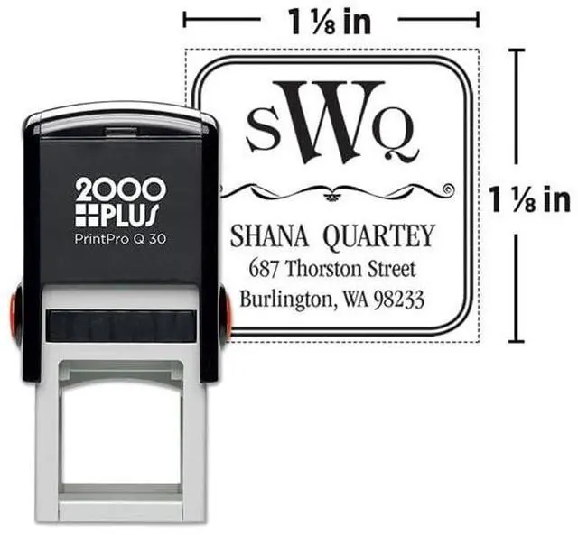 Main image of 2000 Plus PrintPro Q30 Square Monogram Self-Inking Stamp Custom Logo Rubber Stamps, Round Self-Inking Stamp, I 1 1/8 x 1 1/8 Inch Square Impression, Personalized Business or Craft Stamp