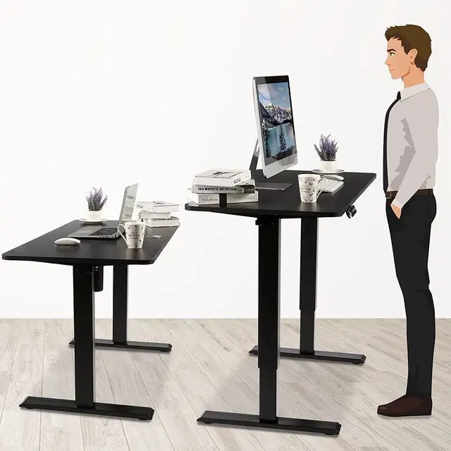 Alt view image 5 of 7 - 48'' X 24'' Standing Desk Adjustable Height, Ergonomic Home Office Computer Workstations with Wheels, Double Hooks, 4 Memory Preset, 27''-45'' Lifting Range Stand Up Desk(Black)