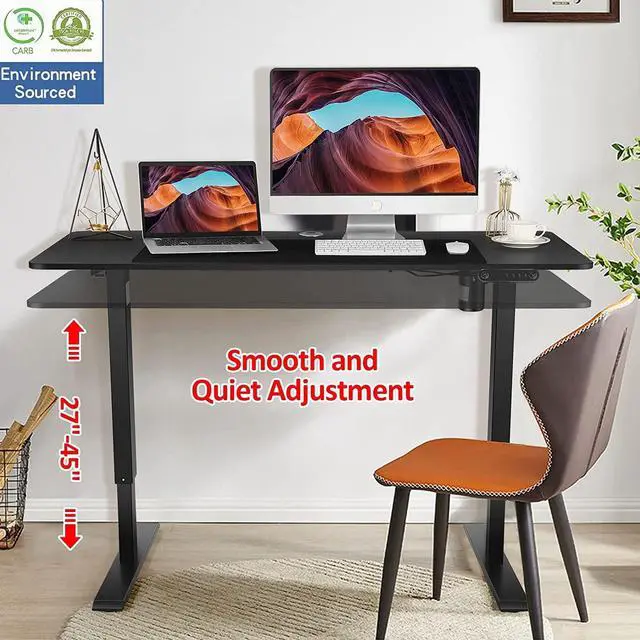 Alt view image 4 of 7 - 48'' X 24'' Standing Desk Adjustable Height, Ergonomic Home Office Computer Workstations with Wheels, Double Hooks, 4 Memory Preset, 27''-45'' Lifting Range Stand Up Desk(Black)