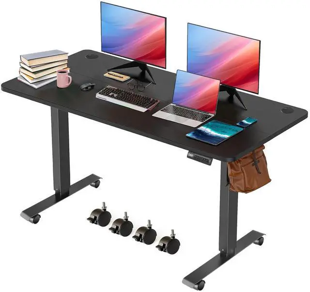 Main image of 48'' X 24'' Standing Desk Adjustable Height, Ergonomic Home Office Computer Workstations with Wheels, Double Hooks, 4 Memory Preset, 27''-45'' Lifting Range Stand Up Desk(Black)