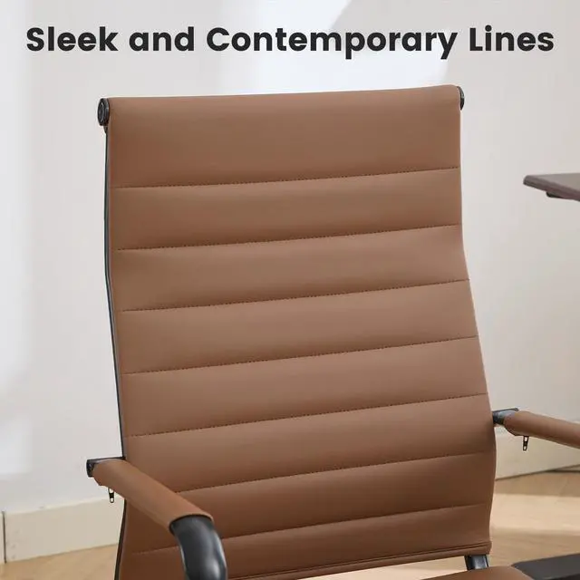 Alt view image 4 of 6 - Leather Office Desk Chair, Conference Room Chairs with Wheels, Modern Executive Computer Guest Chairs with Arms