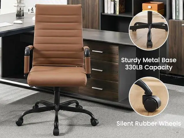 Alt view image 5 of 6 - Leather Office Desk Chair, Conference Room Chairs with Wheels, Modern Executive Computer Guest Chairs with Arms