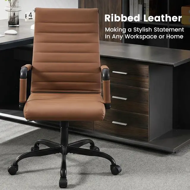 Alt view image 3 of 6 - Leather Office Desk Chair, Conference Room Chairs with Wheels, Modern Executive Computer Guest Chairs with Arms