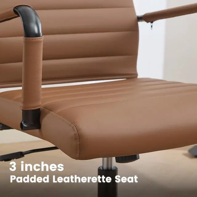 Alt view image 6 of 6 - Leather Office Desk Chair, Conference Room Chairs with Wheels, Modern Executive Computer Guest Chairs with Arms