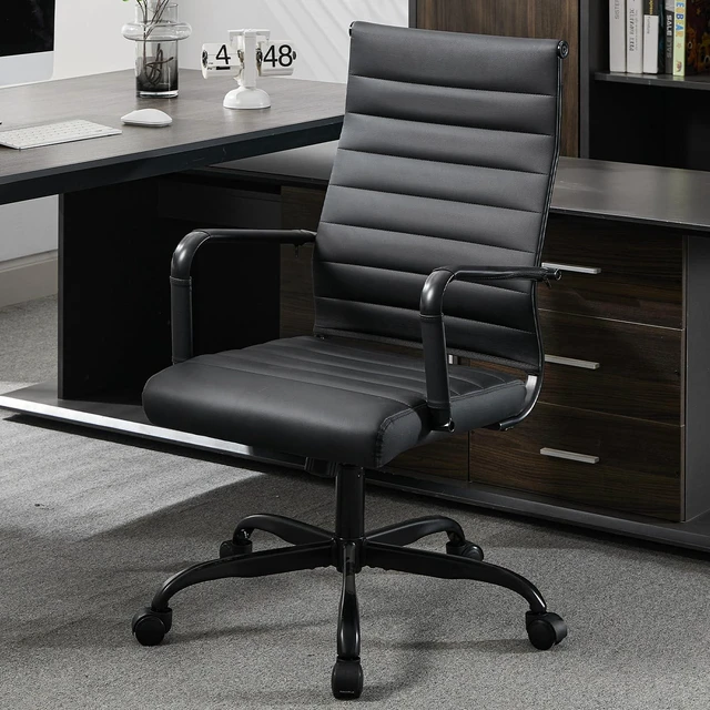 Main image of Office Desk Chair Leather, Conference Room Chairs with Wheels, Modern Executive Computer Guest Chairs with Arms