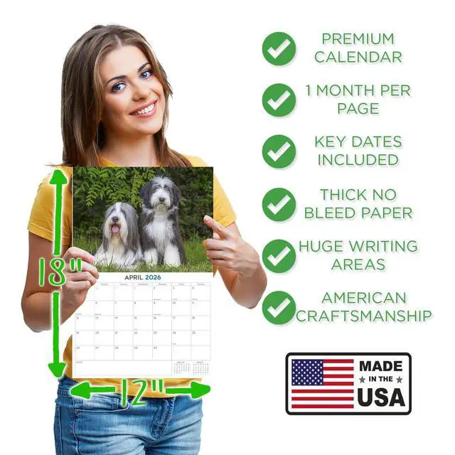 Alt view image 4 of 7 - Bearded Collie Calendar 2026 2027 14 Month Wall Calendar | Dog Lover Gift, Thick 100# No-Bleed Paper, Large Writing Blocks, Made in USA, Shaggy Dog Decor, Teacher Gift