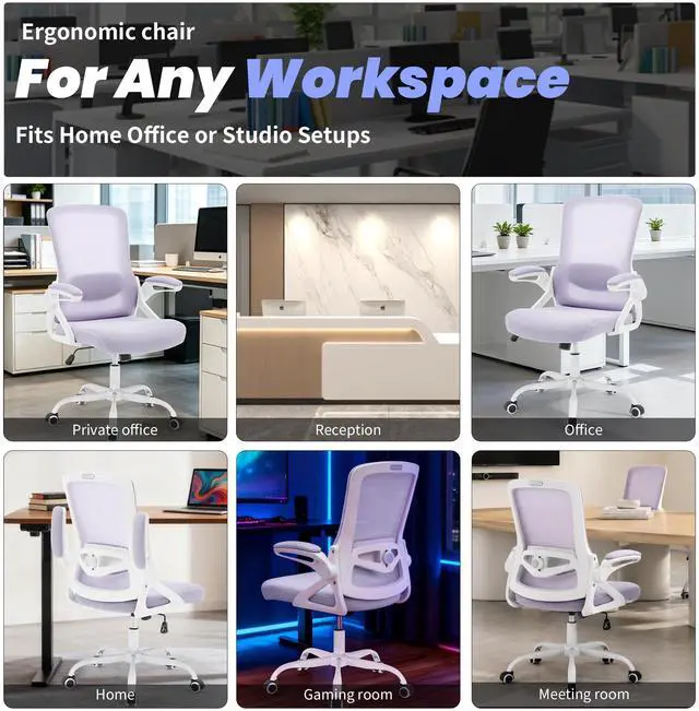 Alt view image 6 of 7 - Executive Office Chair with Adjustable Lumbar Support Flip-Up Arms,Lavender | Desk Chair Breathable Mesh Comfy Computer Chairs with Flip-up Armrests Executive Task Chair for Adults Home Office,400lbs