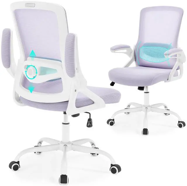 Alt view image 7 of 7 - Executive Office Chair with Adjustable Lumbar Support Flip-Up Arms,Lavender | Desk Chair Breathable Mesh Comfy Computer Chairs with Flip-up Armrests Executive Task Chair for Adults Home Office,400lbs
