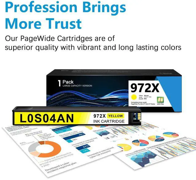 Alt view image 3 of 7 - 972X Ink Cartridge Yellow 1Pack with Chip Compatible Replacement for HP972X | Yellow Ink Cartridge 972A use with PageWide Pro 452dn 452dw 452dwt 477dn 477dw 477dwt 552dw 577dw 577z Printer | L0S04AN
