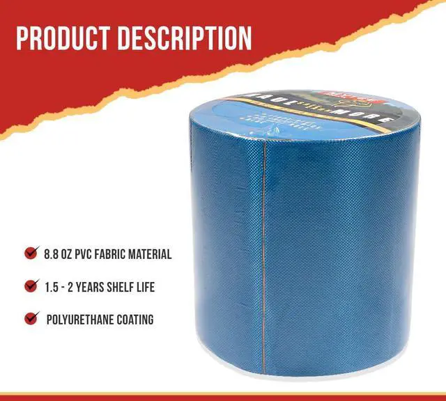 Alt view image 2 of 7 - 8.8 oz Waterproof Blue Vinyl Tarp Repair Tape 6 Inch x 50 FT with Heavy Duty Adhesive Backing - Tarp Patch Kit, Tarp Repair Kit