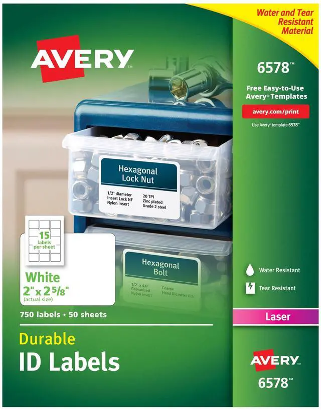 Main image of ® Durable White Cover Up ID Labels for Laser Printers, 2" x 2.625", Pack of 750 (6578)
