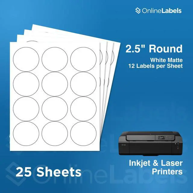 Alt view image 2 of 7 - 2.5 Inch Round Labels - Pack of 300 Circle Stickers, 25 Sheets - Inkjet/Laser Printer