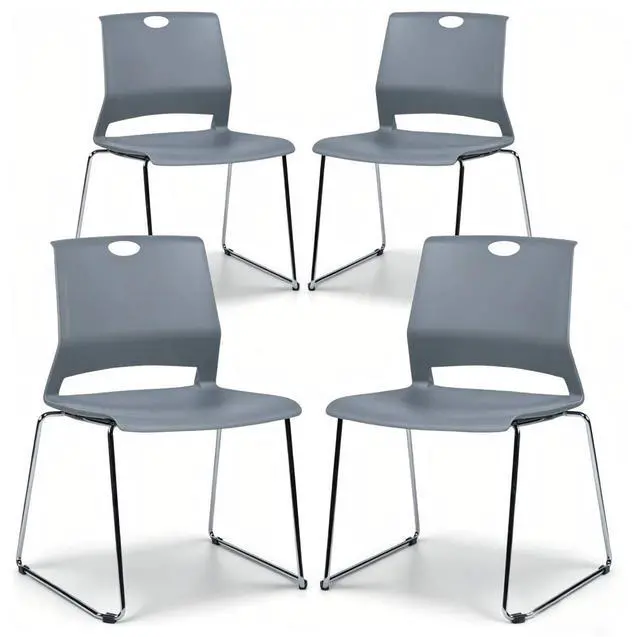 Main image of Grey Plastic Stack Chair for Office Guests & Waiting Rooms, 4-Pack | Chrome Sled Base, Hard Plastic Stackable Chair Built for Commercial Use, Ideal for lobby, Reception, Classroom and Restaurant