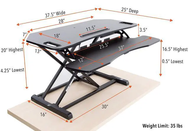 Alt view image 3 of 3 - Flexpro Hero Corner Standing Height Adjustable 37 inch Desk Converter, for Cubicles & L-Shaped Desks, 2 Level Sit to Stand Workspace with Keyboard Shelf & Monitor Riser, (Black, 37 x 18 x 4.5 to 20)