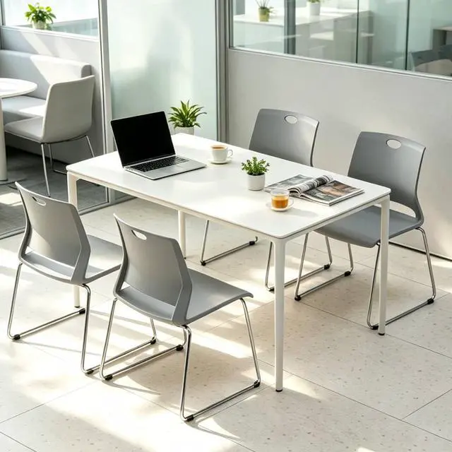 Alt view image 2 of 7 - Grey Plastic Stack Chair for Office Guests & Waiting Rooms, 4-Pack | Chrome Sled Base, Hard Plastic Stackable Chair Built for Commercial Use, Ideal for lobby, Reception, Classroom and Restaurant