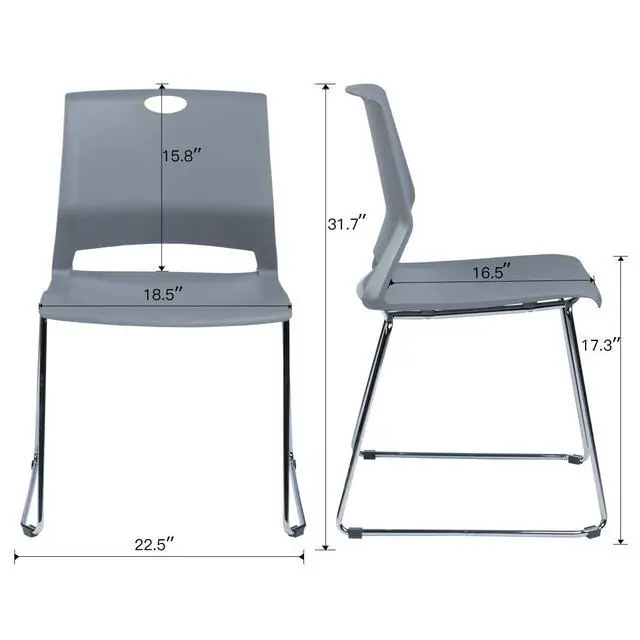 Alt view image 3 of 7 - Grey Plastic Stack Chair for Office Guests & Waiting Rooms, 4-Pack | Chrome Sled Base, Hard Plastic Stackable Chair Built for Commercial Use, Ideal for lobby, Reception, Classroom and Restaurant