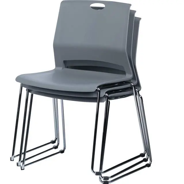 Alt view image 4 of 7 - Grey Plastic Stack Chair for Office Guests & Waiting Rooms, 4-Pack | Chrome Sled Base, Hard Plastic Stackable Chair Built for Commercial Use, Ideal for lobby, Reception, Classroom and Restaurant