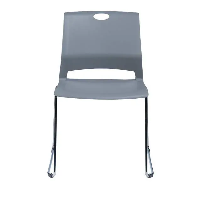 Alt view image 5 of 7 - Grey Plastic Stack Chair for Office Guests & Waiting Rooms, 4-Pack | Chrome Sled Base, Hard Plastic Stackable Chair Built for Commercial Use, Ideal for lobby, Reception, Classroom and Restaurant