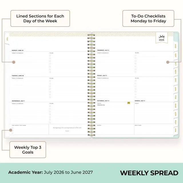 Alt view image 3 of 7 - 2026-2027 Weekly & Monthly Academic Planner, 8.5"x11" | July 2026 - June 2027, Secret Garden Mint, Flexible Cover, Tabs, Storage Pocket, Stickers, Academic Year, Day Designer