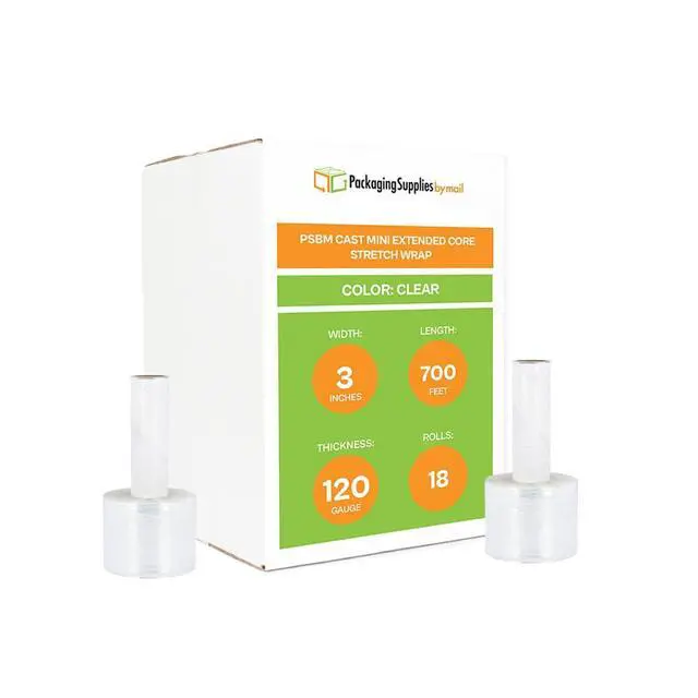 Alt view image 2 of 7 - PSBM Mini Stretch Wrap with Extended Core Handles, 18 Rolls 3 Inch x 700 Feet 120 Gauge Heavy Duty Clear Plastic Wrap Industrial Strength Shrink Film for Moving, Packing & Shipping
