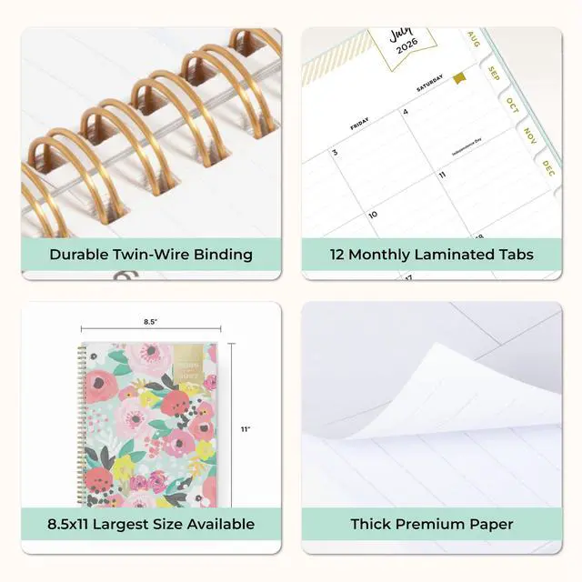 Alt view image 7 of 7 - 2026-2027 Weekly & Monthly Academic Planner, 8.5"x11" | July 2026 - June 2027, Secret Garden Mint, Flexible Cover, Tabs, Storage Pocket, Stickers, Academic Year, Day Designer