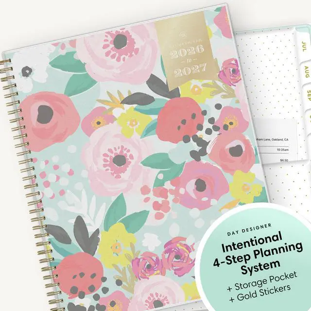 Alt view image 6 of 7 - 2026-2027 Weekly & Monthly Academic Planner, 8.5"x11" | July 2026 - June 2027, Secret Garden Mint, Flexible Cover, Tabs, Storage Pocket, Stickers, Academic Year, Day Designer