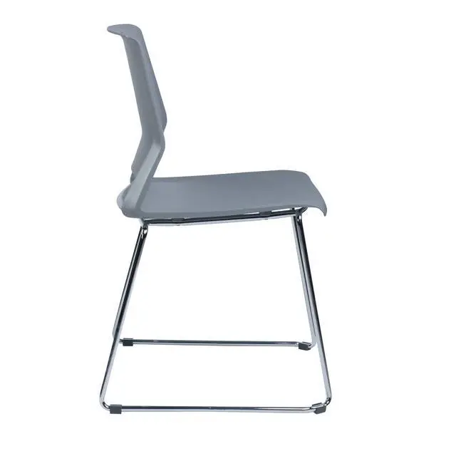 Alt view image 6 of 7 - Grey Plastic Stack Chair for Office Guests & Waiting Rooms, 4-Pack | Chrome Sled Base, Hard Plastic Stackable Chair Built for Commercial Use, Ideal for lobby, Reception, Classroom and Restaurant