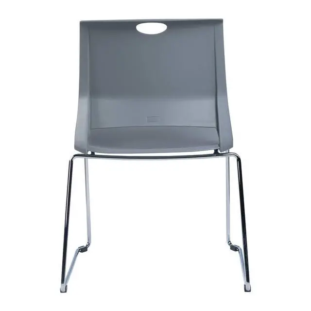Alt view image 7 of 7 - Grey Plastic Stack Chair for Office Guests & Waiting Rooms, 4-Pack | Chrome Sled Base, Hard Plastic Stackable Chair Built for Commercial Use, Ideal for lobby, Reception, Classroom and Restaurant