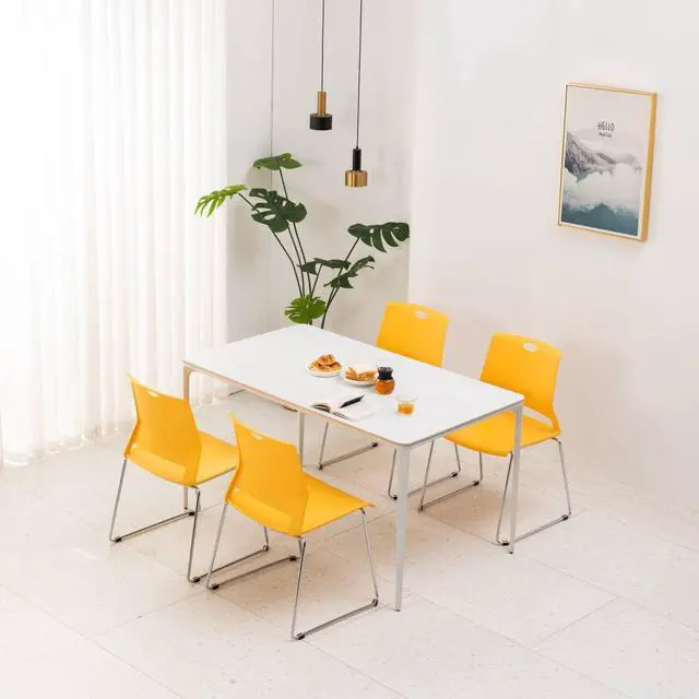 Alt view image 2 of 6 - Yellow Waiting Room Chairs, Hard Plastic Stackable Chairs Set of 4 | Durable Hard Plastic & Chrome Sled Base, Ideal Dining Room Chairs, Office Guest Chair, Classroom Chairs or Restaurant Chairs