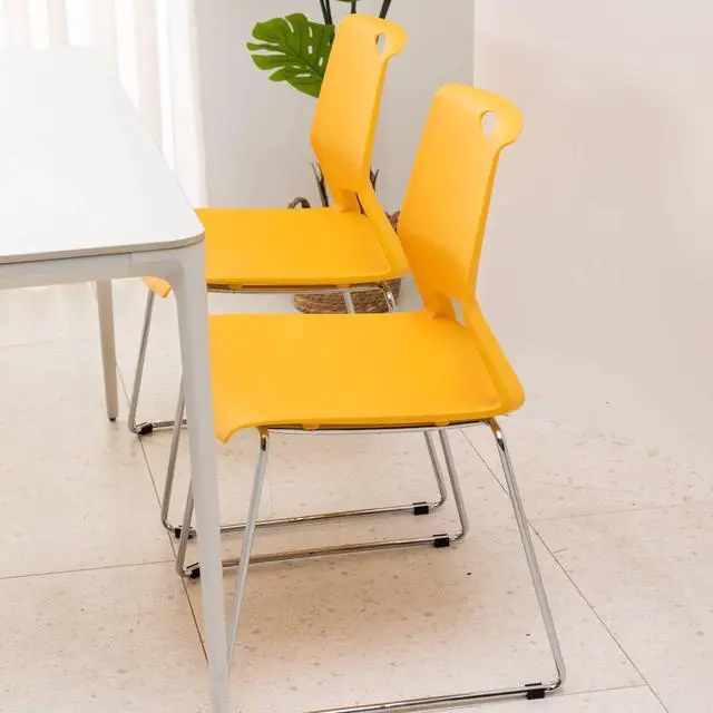 Alt view image 6 of 6 - Yellow Waiting Room Chairs, Hard Plastic Stackable Chairs Set of 4 | Durable Hard Plastic & Chrome Sled Base, Ideal Dining Room Chairs, Office Guest Chair, Classroom Chairs or Restaurant Chairs