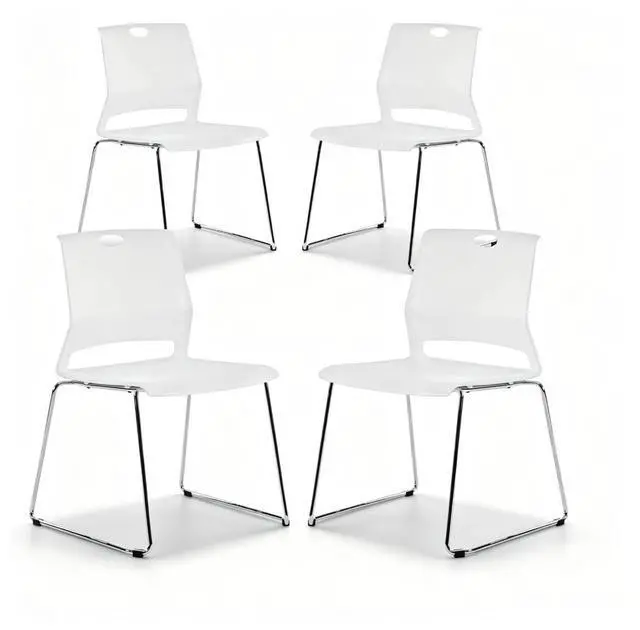 Main image of White Plastic Stacking Chairs, 4-Pack Stackable Commercial Chairs | Heavy-Duty Hard Plastic, Armless Sled Base Chair, Flexible Seating for Office Reception, Lobby, Dining, Library & Hospitality