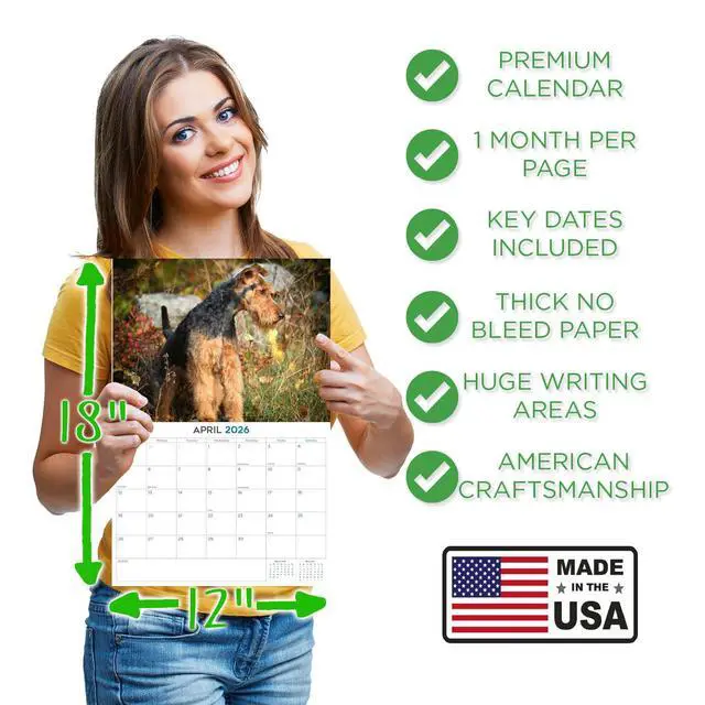 Alt view image 4 of 7 - Welsh Terrier Calendar 2026 2027 14 Month Wall Calendar | Dog Lover Gift, Thick 100# No-Bleed Paper, Large Writing Blocks, Made in USA, Wire Coat Terrier, Teacher Gift