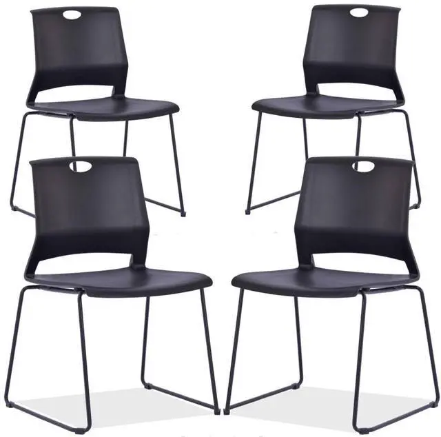Main image of Black Stacking Chairs Set of 4, Plastic Waiting Room Guest Chairs | Space-Saving Stackable, Reinforced Sled Base, Heavy Duty Flexible Seating for Office Lobby, Classroom, Restaurant & Church