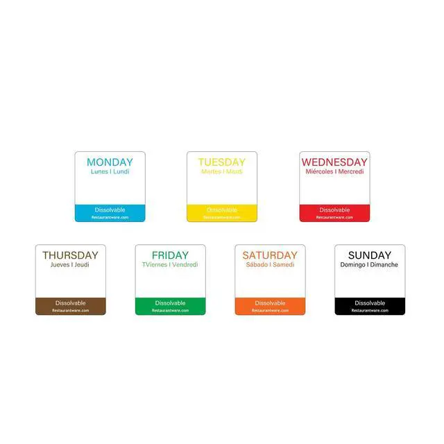 Alt view image 2 of 7 - RW Smart 1 Inch x 1 Inch Food Rotation Labels 3500 Dissolvable Food Safety Labels - Premium Trilingual Paper Day Of The Week Labels For Food Storage Or Prep Weekly