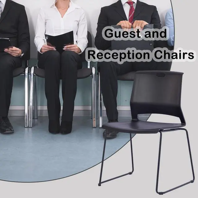 Alt view image 5 of 5 - Black Stacking Chairs Set of 4, Plastic Waiting Room Guest Chairs | Space-Saving Stackable, Reinforced Sled Base, Heavy Duty Flexible Seating for Office Lobby, Classroom, Restaurant & Church