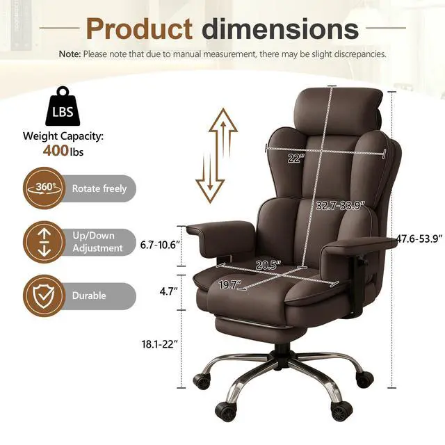 Alt view image 2 of 7 - Big and Tall Office Chair, Heavy Duty Executive Office Desk Chair Adjustable Armrests and Footrest, PU Leather Computer Chair for Work Office Home