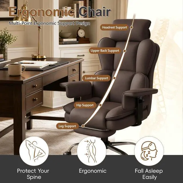 Alt view image 3 of 7 - Big and Tall Office Chair, Heavy Duty Executive Office Desk Chair Adjustable Armrests and Footrest, PU Leather Computer Chair for Work Office Home