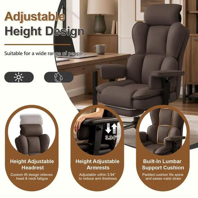 Alt view image 4 of 7 - Big and Tall Office Chair, Heavy Duty Executive Office Desk Chair Adjustable Armrests and Footrest, PU Leather Computer Chair for Work Office Home