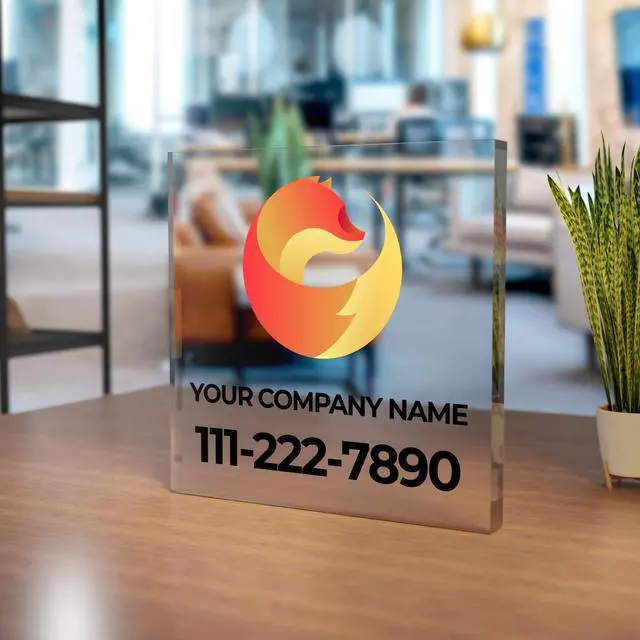 Alt view image 5 of 7 - Personalized Acrylic Desk Business Sign for Desks & Counters | Custom Acrylic Business Logo Sign | Free Company Vector Logo | Premium Thick Signage for Offices, Reception, Retail Branding (BP-B)