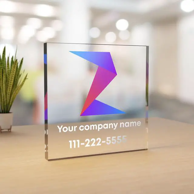 Alt view image 6 of 7 - Personalized Acrylic Desk Business Sign for Desks & Counters | Custom Acrylic Business Logo Sign | Free Company Vector Logo | Premium Thick Signage for Offices, Reception, Retail Branding (BP-B)