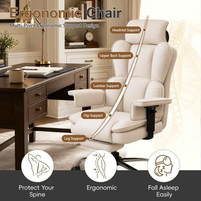 Alt view image 3 of 7 - Big and Tall Office Chair, Heavy Duty Executive Office Desk Chair Adjustable Armrests and Footrest, PU Leather Computer Chair for Work Office Home