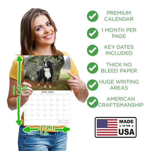 Alt view image 4 of 7 - Bernese Mountain Dog Calendar 2026 2027 14-Month Berner Wall Academic | Dog Lover Gift, Thick 100# No-Bleed Paper, Large Writing Blocks, Made in USA, Gentle Giant Decor, Teacher Gift