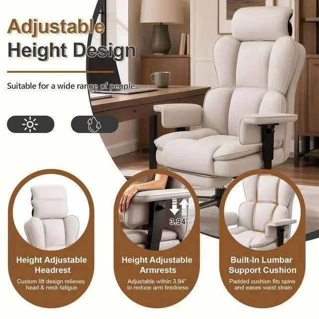 Alt view image 4 of 7 - Big and Tall Office Chair, Heavy Duty Executive Office Desk Chair Adjustable Armrests and Footrest, PU Leather Computer Chair for Work Office Home