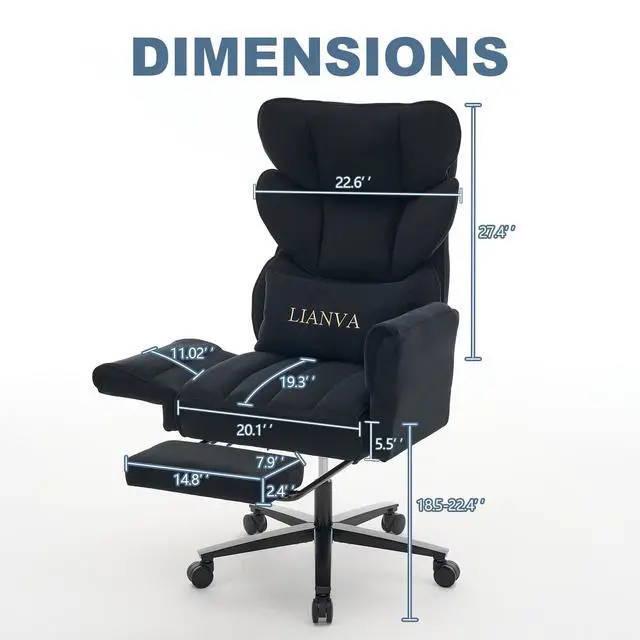 Alt view image 2 of 7 - Big and Tall Office Chair, Reclining Executive Desk Chair, Cross Legged Ergonomic High Back Computer Gaming Chair with Flip Armrests Lumbar Support Footrest, Black Vanity Chair