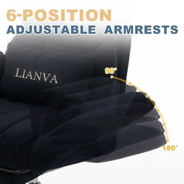 Alt view image 5 of 7 - Big and Tall Office Chair, Reclining Executive Desk Chair, Cross Legged Ergonomic High Back Computer Gaming Chair with Flip Armrests Lumbar Support Footrest, Black Vanity Chair