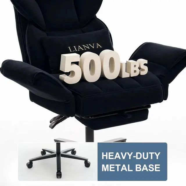 Alt view image 6 of 7 - Big and Tall Office Chair, Reclining Executive Desk Chair, Cross Legged Ergonomic High Back Computer Gaming Chair with Flip Armrests Lumbar Support Footrest, Black Vanity Chair