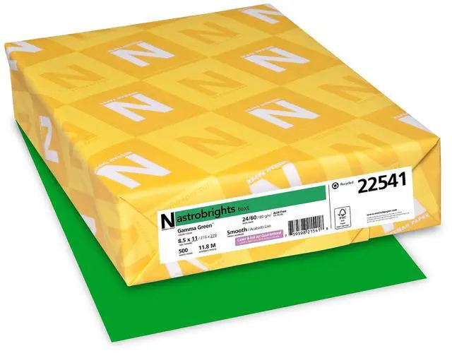 Main image of Wausau Astrobrights Color Paper, 8.5 x 11, 24 lb/89 GSM, Gamma Green, 500 Sheets (22541)